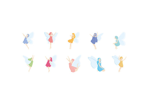 Colorful Fairy Fantasy Characters Illustration Set
