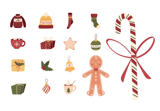 Colorful Christmas Festive Illustration Set