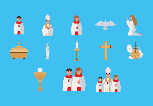 Colorful First Communion Kids Illustrations Set