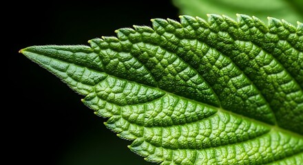 Close-up of a green leaf with textured surface