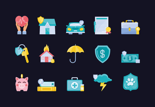 Colorful Health Insurance Illustrations Set