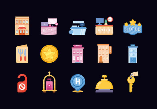 Colorful Hotel Items Illustrations Set