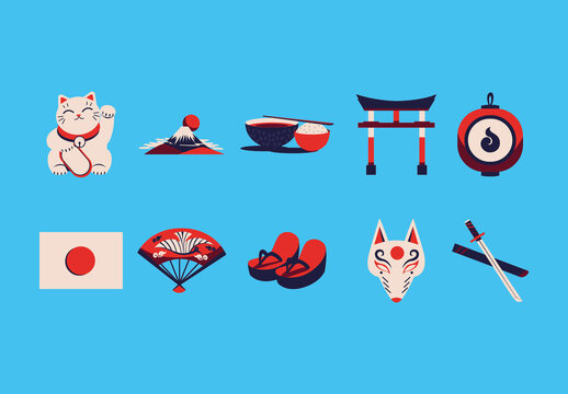 Colorful Japan Culture Illustrations Set
