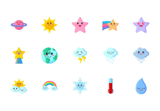 Colorful Kawaii Sky Characters Illustration Set