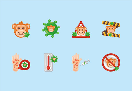 Colorful Monkeypox Symptom Illustrations Set