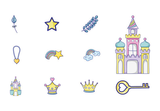 Colorful Princess Castle Rainbow Illustrations Set