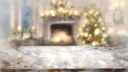 Obraz premium Cozy Christmas scene digital watercolor festive fireplace candles tree warm holiday atmosphere tabletop texture