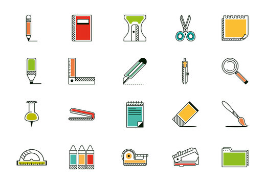 Colorful Stationery School Office Illustration Set