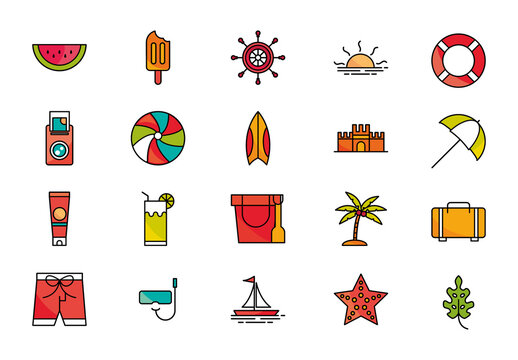 Colorful Summer Beach Vacation Illustration Set