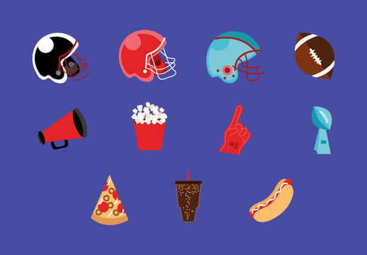 Colorful Super Bowl Illustration Set