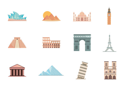 Colorful Tourist Place Illustration Set 