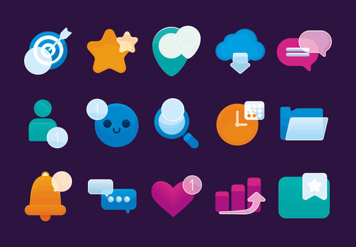 Colorful UI UX Interface Elements Icons Set
