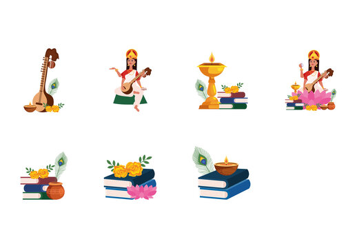 Colorful Vasant Goddess llustration Set