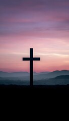 Spiritual Easter morning silhouette against a serene pastel sky evokes hopeful reflection