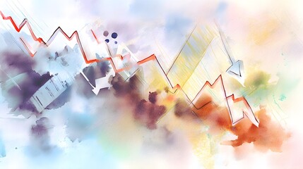 Economic Decline Watercolor Illustration Shows Financial Instability and Global Market Uncertainty