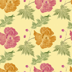 Watercolor Vintage Floral Seamless Pattern with Hand Painted Botanical Motifs