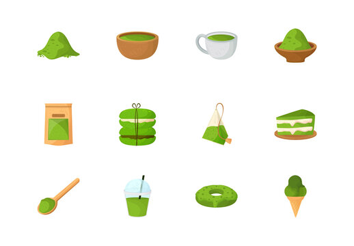 Green Matcha Tea Illustration Set
