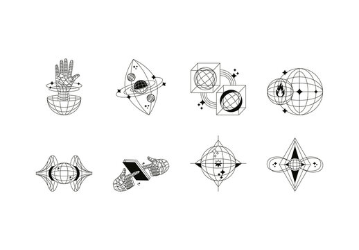 Black Geometric Multiverse Illustrations Set