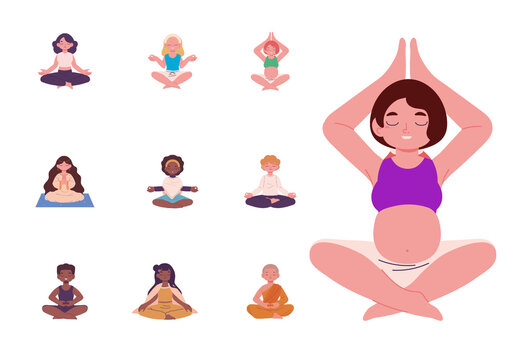 Colorful Meditation Characters Illustration Set