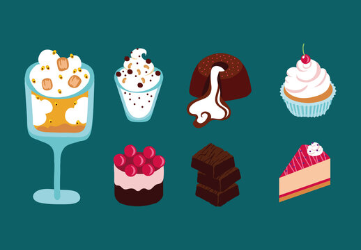 Colorful Dessert Food Illustration Set