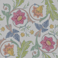 Watercolor Vintage Floral Seamless Pattern with Hand Painted Botanical Motifs