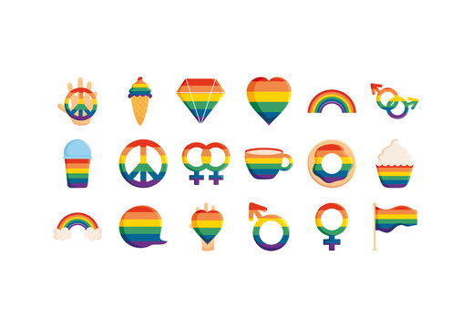 Colorful Rainbow LGBTQ Symbol Illustration Set