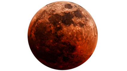 Mysterious Red Planet with Detailed Craters and Textures Isolated on Black Background