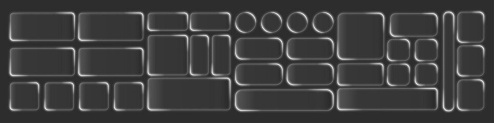 Liquid glass smartphone interface isolated. White ui light frame square and circle banner with shine stroke. Control center widget for smartphone and web app, vector illustration.