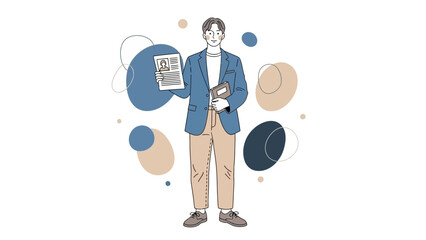 Modern professional man holding a smartphone and a newspaper showcasing business and technology