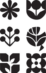 Fototapeta premium Floral Icon Collection, Botanical Symbol Set, Minimal Flower Icons, Abstract Floral Shapes, Decorative Flower Symbols, Nature-Inspired Icon Set, Organic Design Elements, Geometric Floral Icons, Styliz