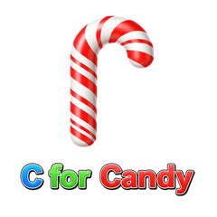 Fototapeta premium 3D icon of a classic candy cane, representing 'C for Candy'