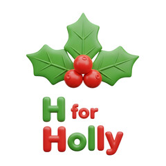3D icon of holly leaves and berries, representing 'H for Holly'