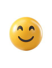Fototapeta premium 3 D rendering of a happy yellow emoji face with curved eyes and a smiling mouth isolated on a transparent background