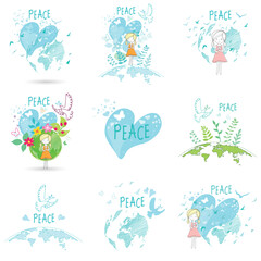 International Day of Peace. Concepts of love, peace, and kindness. A set of posters and postcards for social media.