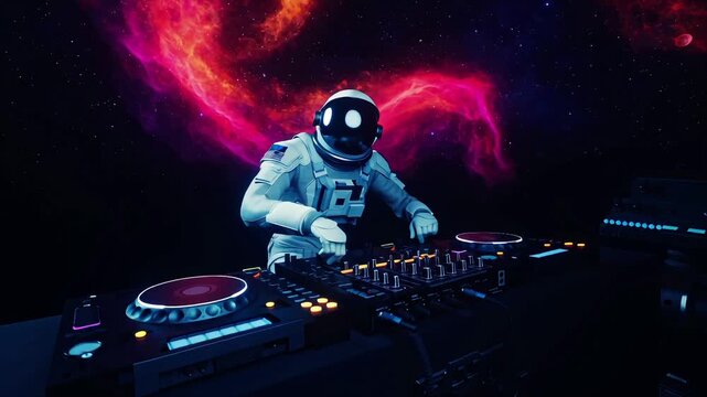 Astronaut DJ in outer space Cosmic Music Performance Electronic Musician Entertainment Starry Alien Sound Beat