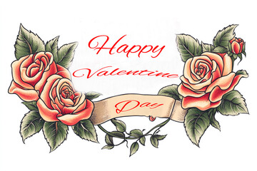 Happy valentine day roses isolated on white background