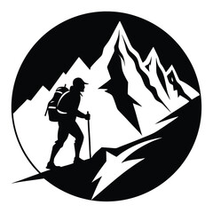 mountain climber line art silhouette vector illustration