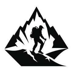 mountain climber line art silhouette vector illustration