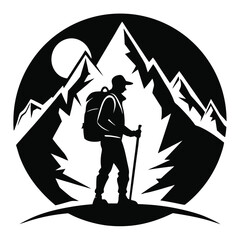 mountain climber line art silhouette vector illustration