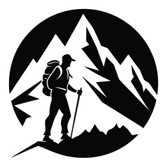 mountain climber line art silhouette vector illustration