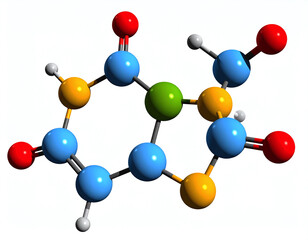 3D molecular model featuring colorful atoms and bonds on a clean white background. Perfect for educational, scientific, and biotech projects exploring chemistry and complex structures.