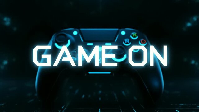 A video showcasing a gaming controller with a Game On logo in a dark room