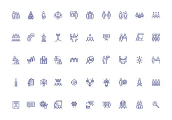 Blue Corporate Teamwork Business Line Icons Set