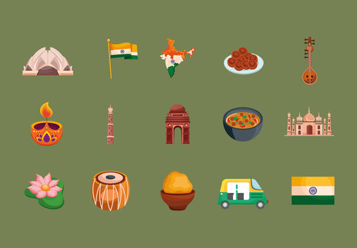 Brown India Culture Traditional Illustrations Set