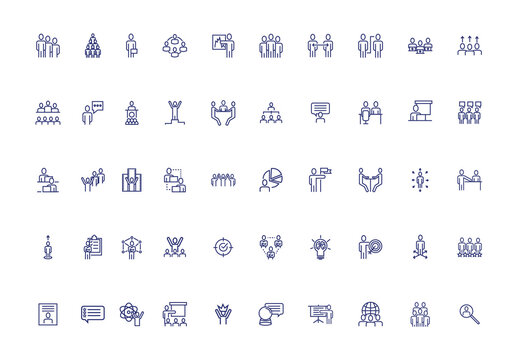 Blue Corporate Teamwork Business Line Icons Set