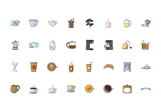 Brown Coffee Barista Brewing Drinks Icons Set