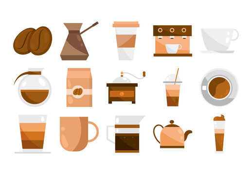 Colorful Coffee Brewing Illustration Set