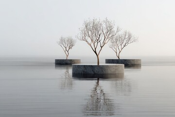 Minimalist Trees in Water - Serene Landscape with Bare Branches.