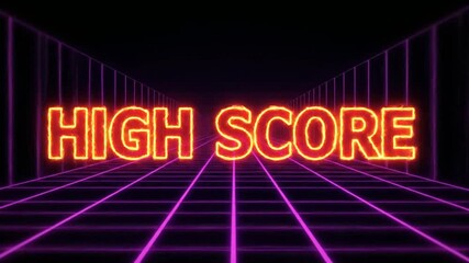 A video showcasing a neon-lit high score display in a futuristic digital environment - Powered by Adobe