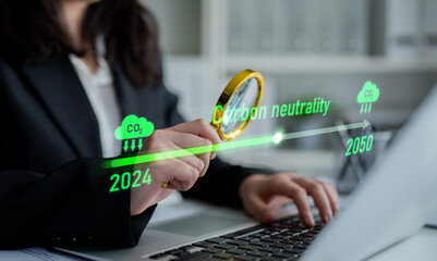 Carbon neutrality timeline illustrates carbon, neutrality, and reduction targets from 2024 to 2050...